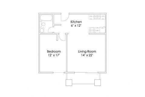 Floor plan for 1 bed, 1 bath, 565 sqft